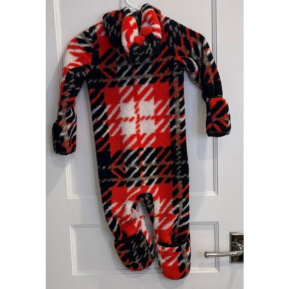 The North Face Baby Cabin Fleece One-Piece Red Black Plaid Size 18 - 24 Months - Picture 2 of 6